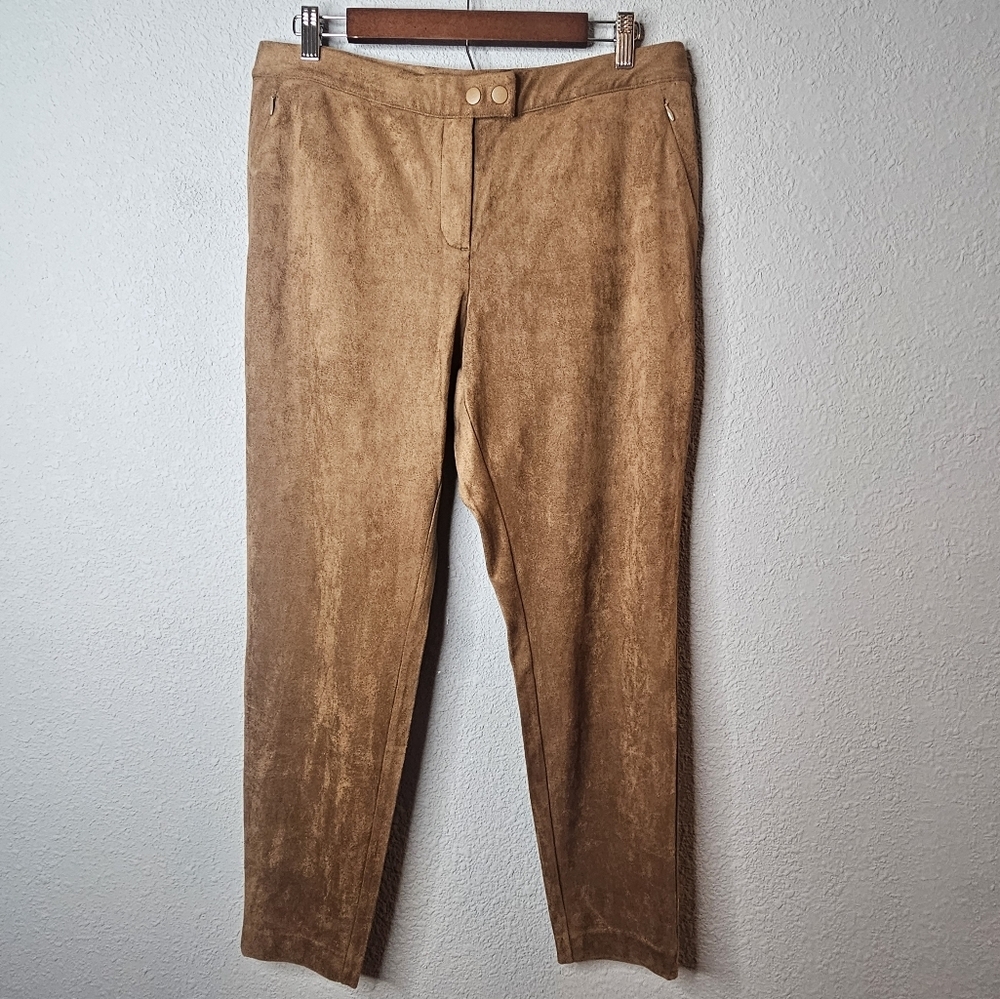 J. Jill Pants Women's Size M Luxe Faux Suede Ankle Leggings Brown Soft Stretch